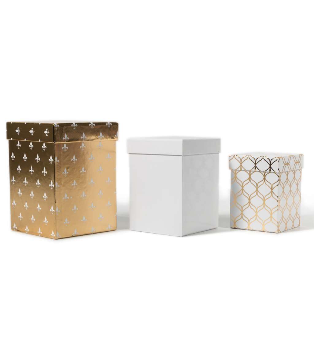 

American Crafts DCWV Rectangular Nested Box Set Document Gift Storage Gold White