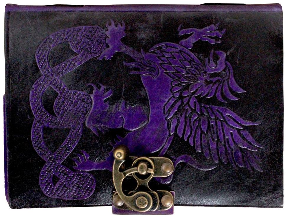 

Anshika iInternational Pure Genuine Real Vintage Hunter Leather Handmade paper Notebook Diary With attractive Metal Lock and Engraved Dragon - Size of (H) 7 (L) 5