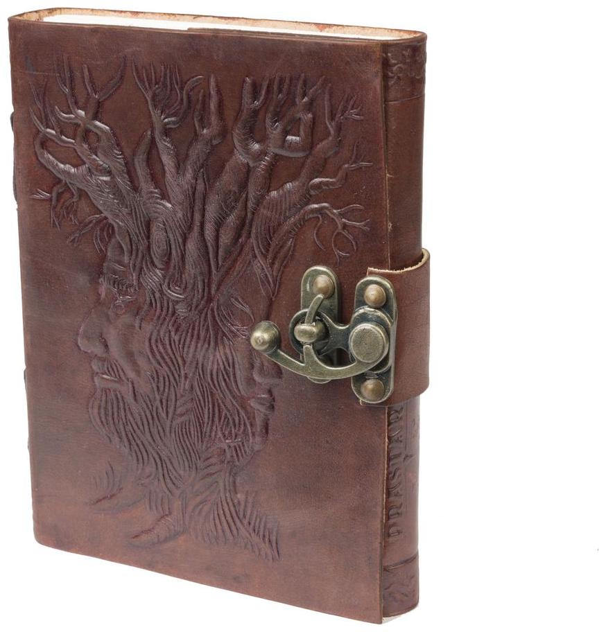 

Anshika International Pure Genuine Real Vintage Hunter Leather Handmade paper Notebook Diary With attractive Metal Lock and Engraved Tree- Size of (H) 7 (L) 5 inch