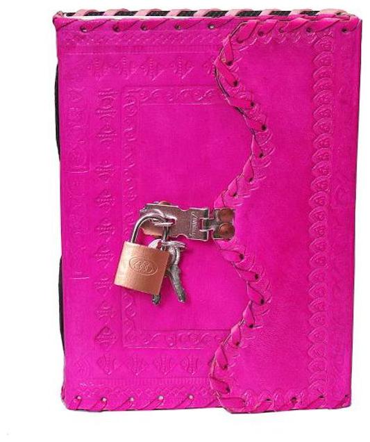 

Anshika International Rustic Leather Handmade Metal Lock n key pink Diary