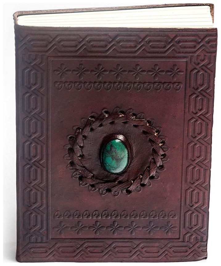 

Anshika International Pure Genuine Real Vintage Hunter Leather Handmade paper Notebook Diary With attractive Shinning Green Stone Diary