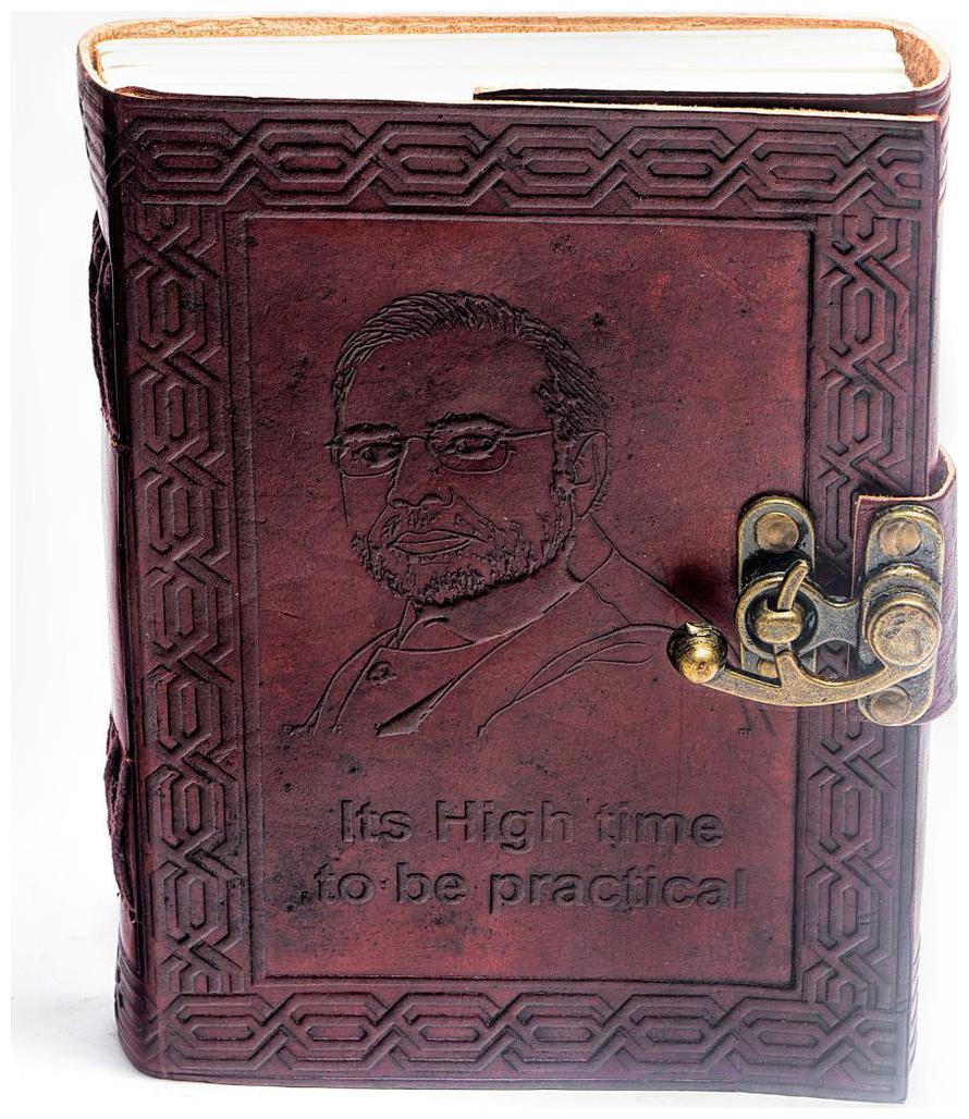 

Anshika International Pure Genuine Real Vintage Hunter Leather Handmade paper Notebook Diary With attractive Metal Lock and Engraved ModiJi - Size of (H) 7 (L) 5 inch