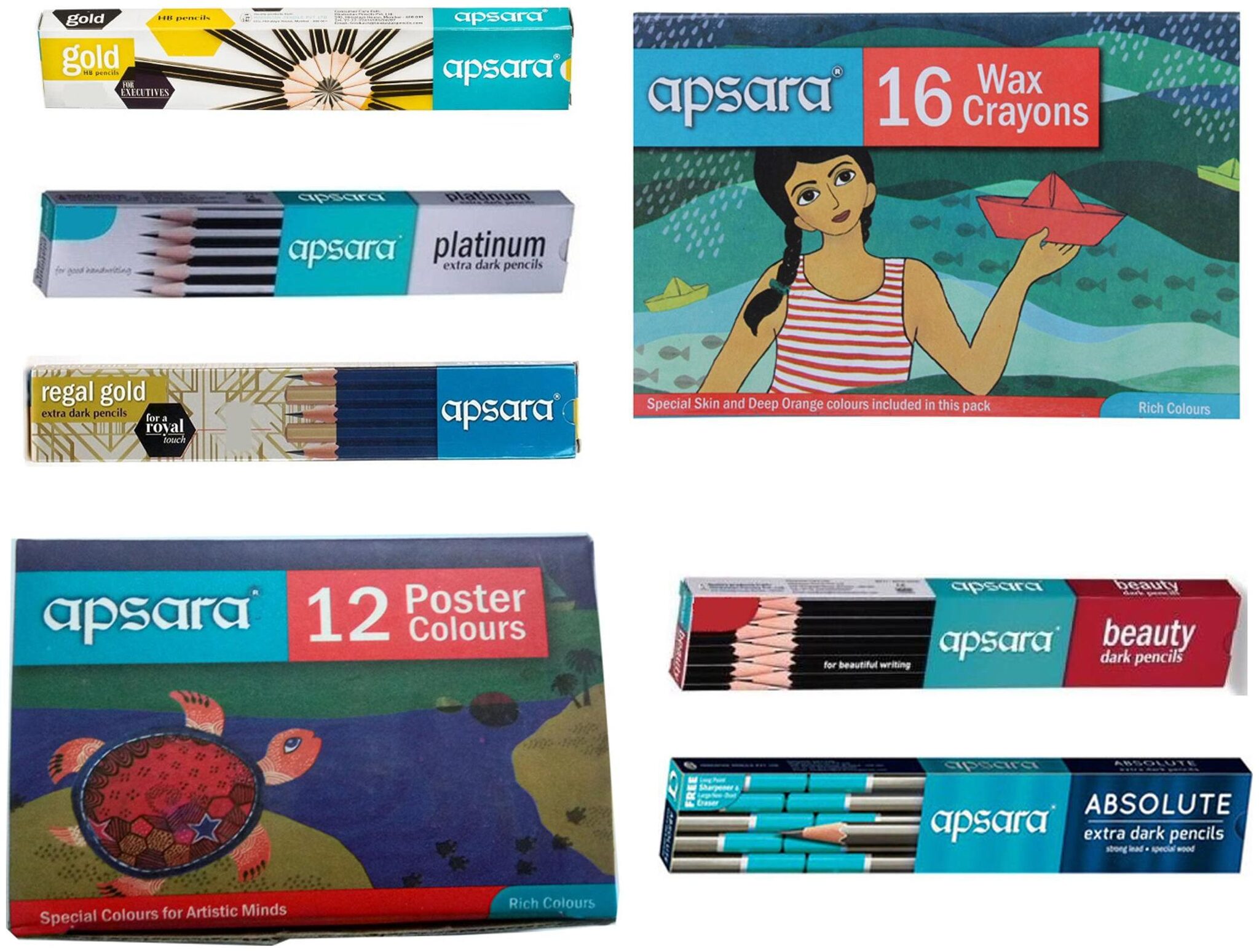 

APSARA ABSOLUTE PENCIL REGAL GOLD PENCIL PLATINUM PENCIL GOLD PENCIL BEAUTY PENCIL 12 SHADE POSTER COLOURS 16 SHADE WAX CRAYONS