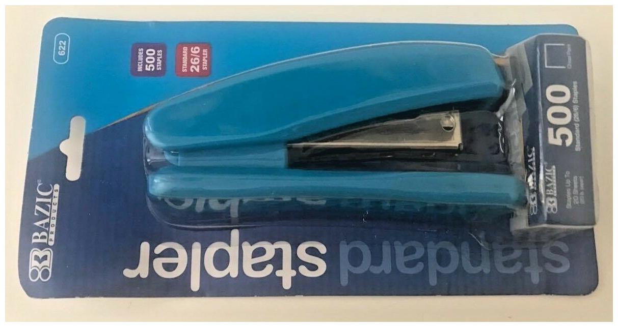 

BAZIC Standard (26 6) Stapler-500 Staples Included-Green Blue Yellow Color