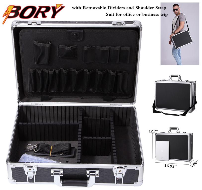 

Black Aluminum Office Toolboxes Shoulder Business Trip Briefcase Storage Boxes