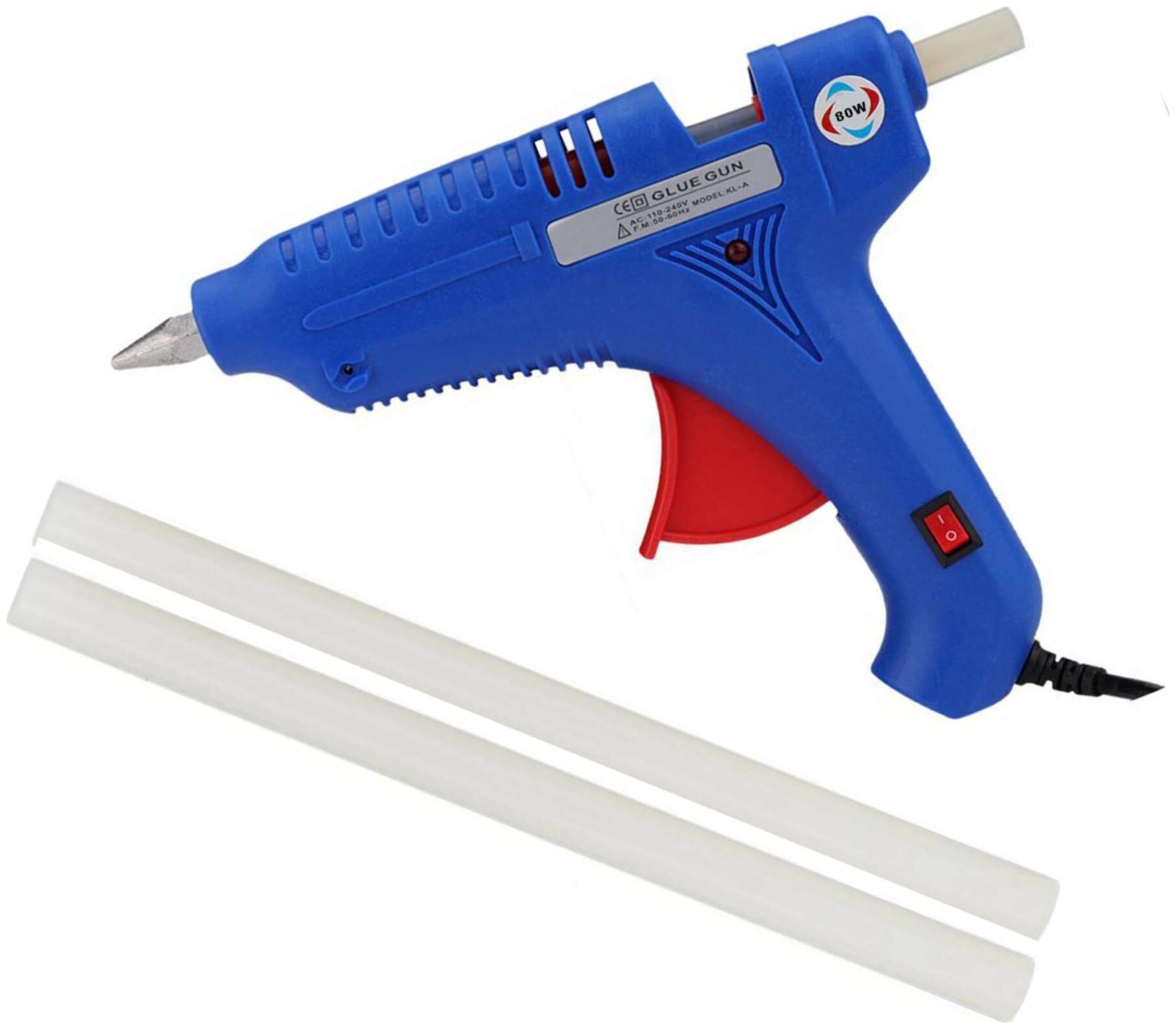 

BOND BLUE 80W 80 WATT LEAK PROOF PROFESSIONAL HOT MELT GLUE GUN (ON OFF SWITCH AND INDICATOR) WITH 2 GLUE STICKS