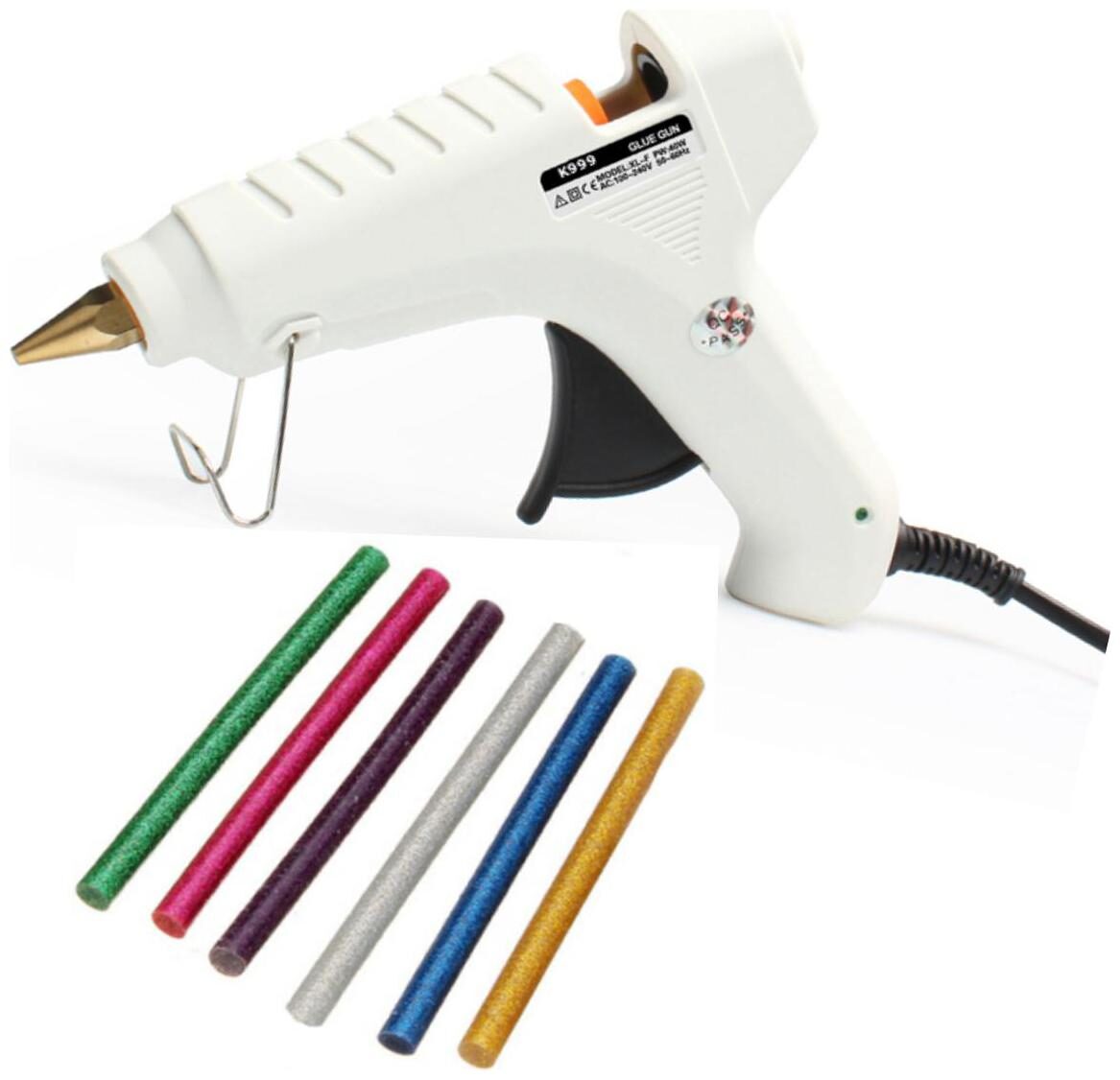

BOND K999 WHITE 60W 60 WATT LEAK PROOF PROFESSIONAL HOT MELT GLUE GUN WITH INDICATOR AND FREE 6 GLITTER GLUE STICKS