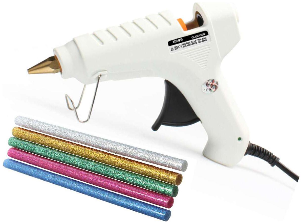 

BOND K999 WHITE 60W 60 WATT LEAK PROOF PROFESSIONAL HOT MELT GLUE GUN WITH INDICATOR AND FREE 5 GLITTER GLUE STICKS