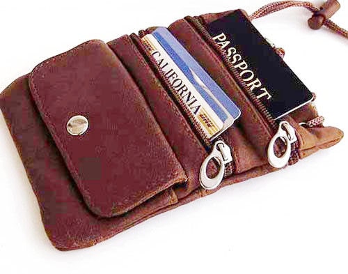 

Brown Passport Leather Crossbody Bag Adjustable Neck Pouch Travel USA Seller