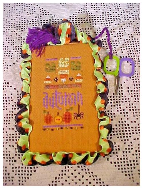

Cross Stitch Scissors Keeper Completely Hand Stitched Autumn Theme Beads Charm