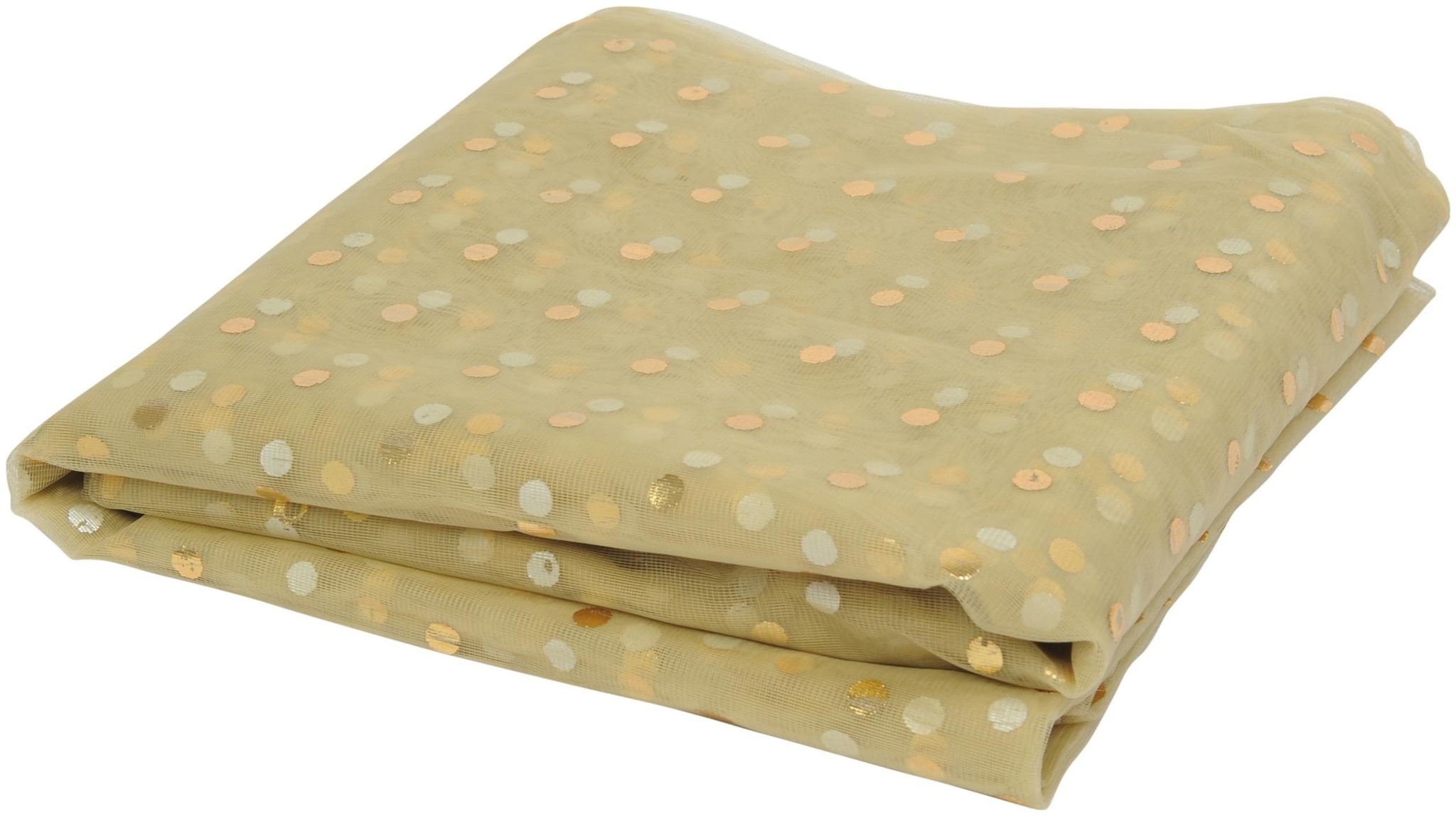 

Decoration Net Fabric Golden Dotted Color Golden 42 inch Width 9 MTS Used in Fancy Gift Wrapping Decoration Room Decoration etc