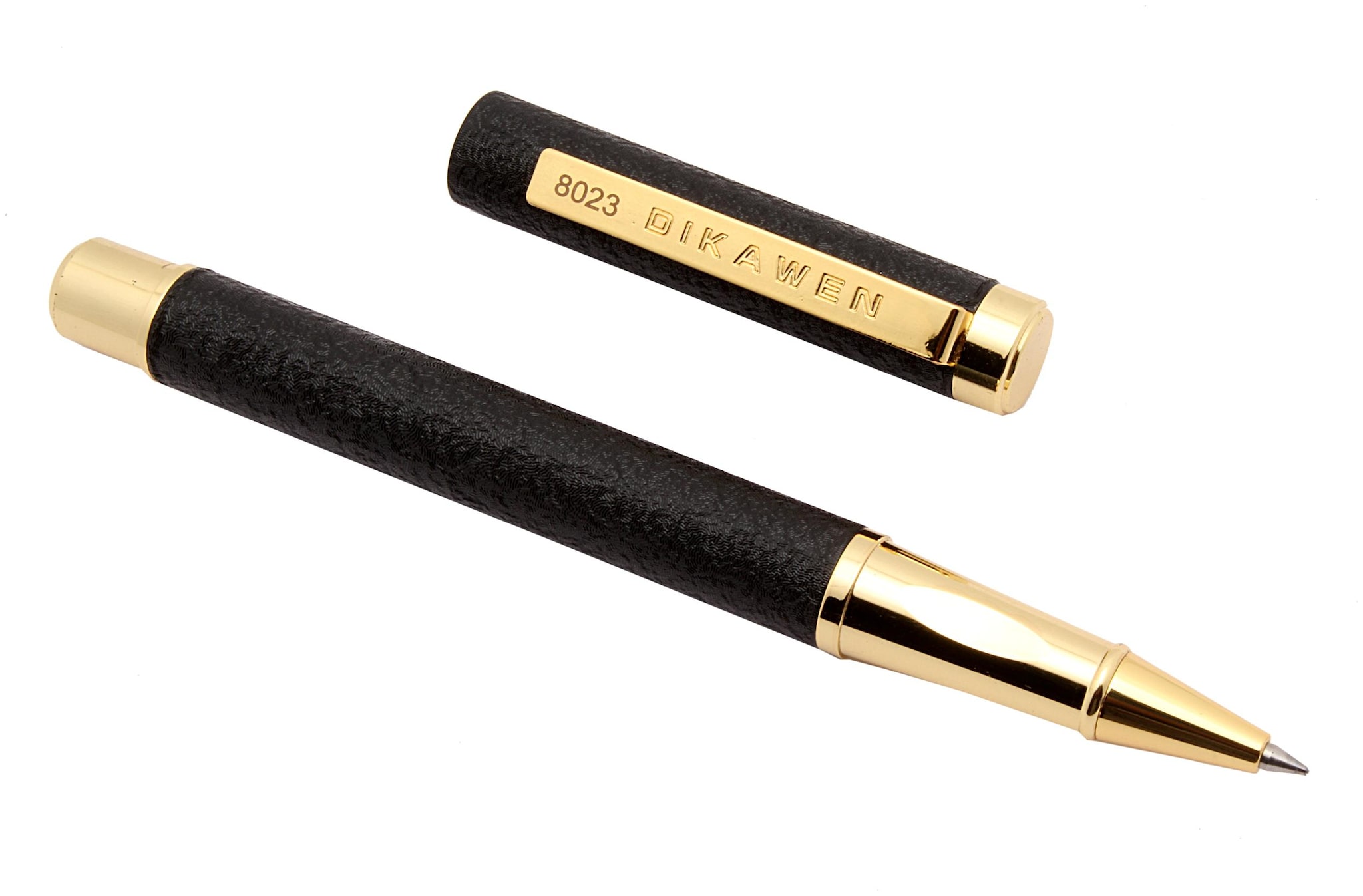 

Dikawen 8023 Matte Sand Black Designer Roller Ball Pen With Golden Trims New