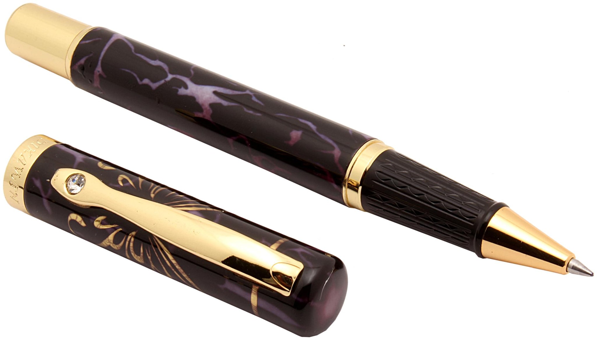 

Dikawen Golden Butterfly Designer Rollerball Pen Marbled Black Gold New