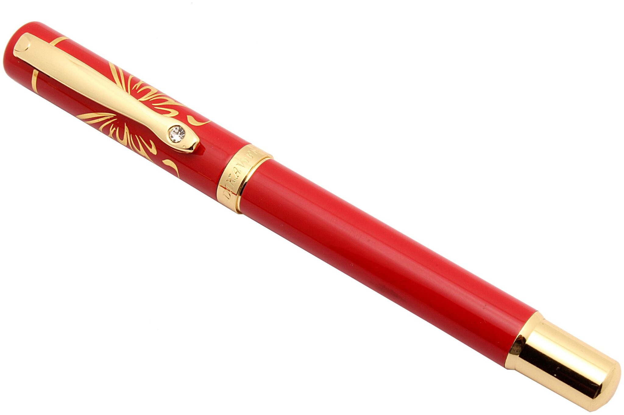 

Dikawen Golden Butterfly Rollerball Pen Tamatoo Red With Golden Trims New