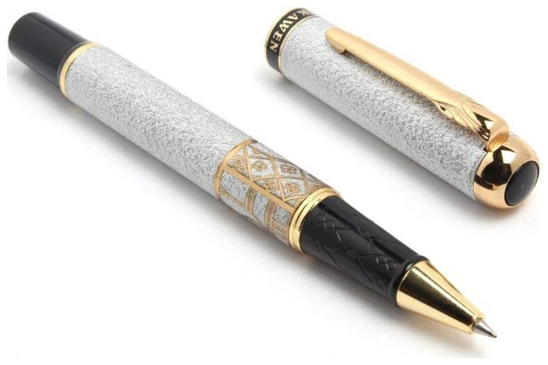 

Dikawen Shimmery Silver Mesh Metal Body With Golden Trims Rollerball Designer Pen New