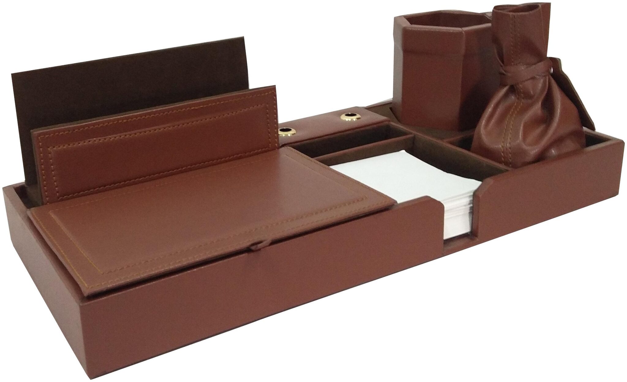 

Essart Wooden Desk Set with5 compartments Outer Body is Made up of Faux Leather Inner Body is Made up of Soft Velvet Desk Set TS-12 (Brown)
