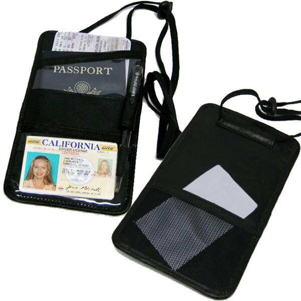 

Genuine Leather Passport ID Boarding Travel Neck Strap Holder String Wallet