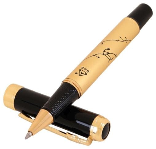 Genuine Oculus  Robust 1407 Printed Leaves and Petals, Black & Golden Combination Metallic Pen Fitted with Germany Made Refill and Presented in Gift Box.