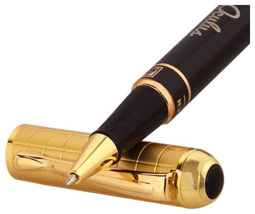 Genuine Oculus  Robust-1402 Metal Pen With Black/Golden Body, Checkered Embossed Design metallic Roller Ball. Fitted with Germany Made Refill and presented in Gift Box.