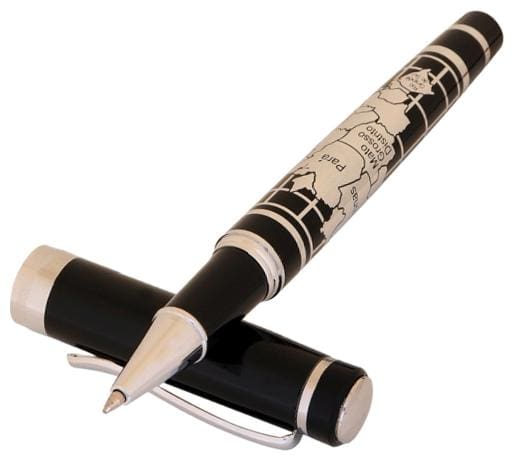 Genuine Oculus  Robust-1411 Special Edition Pen With Black/Silver Combination, Checkered, World map Cartography Embossed Design metallic Roller Ball Pen