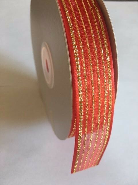 

Gift Wrapping Ribbon Organza with Satin Edge Red Gold 7 8
