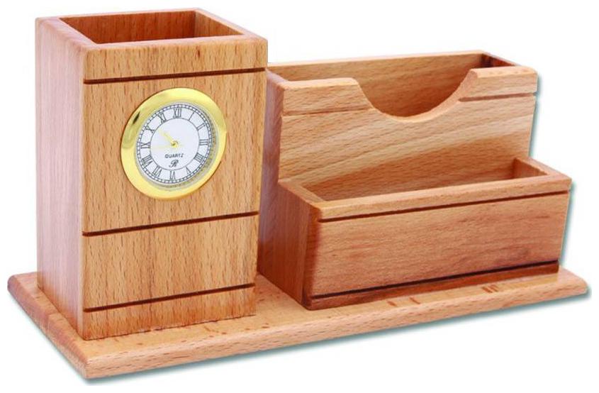 

Gkart 3 Compartments Wooden Pen Mobile Visiting Card Holder (Wooden)