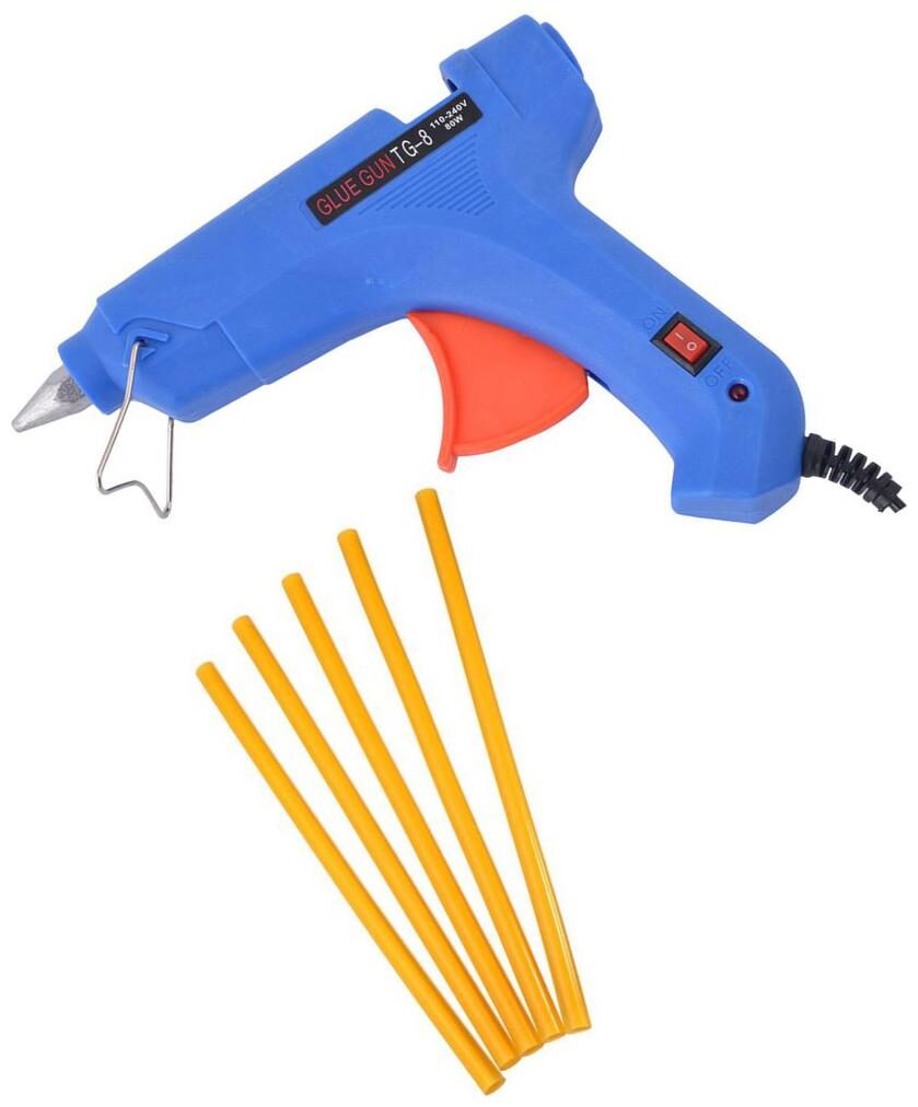 

GLUN BLUE 80W 80 WATT LEAK PROOF PROFESSIONAL HOT MELT GLUE GUN (ON OFF SWITCH AND INDICATOR) WITH 5 YELLOW GLUE STICKS