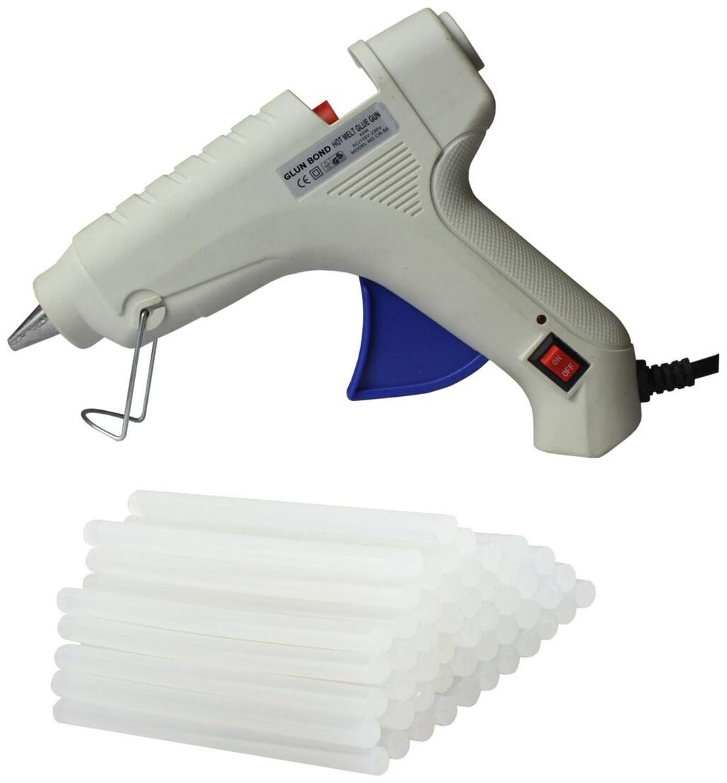 

Glun Bond White 40 W Hot Melt Glue Gun With On Off Switch Indicator And Leak proof Technology Free 25 transparent Glue Sticks