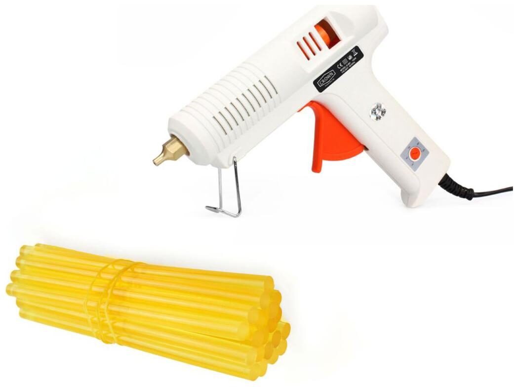 

GLUN CROWN 150W 150 WATT LEAK PROOF PROFESSIONAL ADJUSTABLE TEMPERATURE AUTO CUT HOT MELT GLUE GUN WITH 20 YELLOW GLUE STICKS