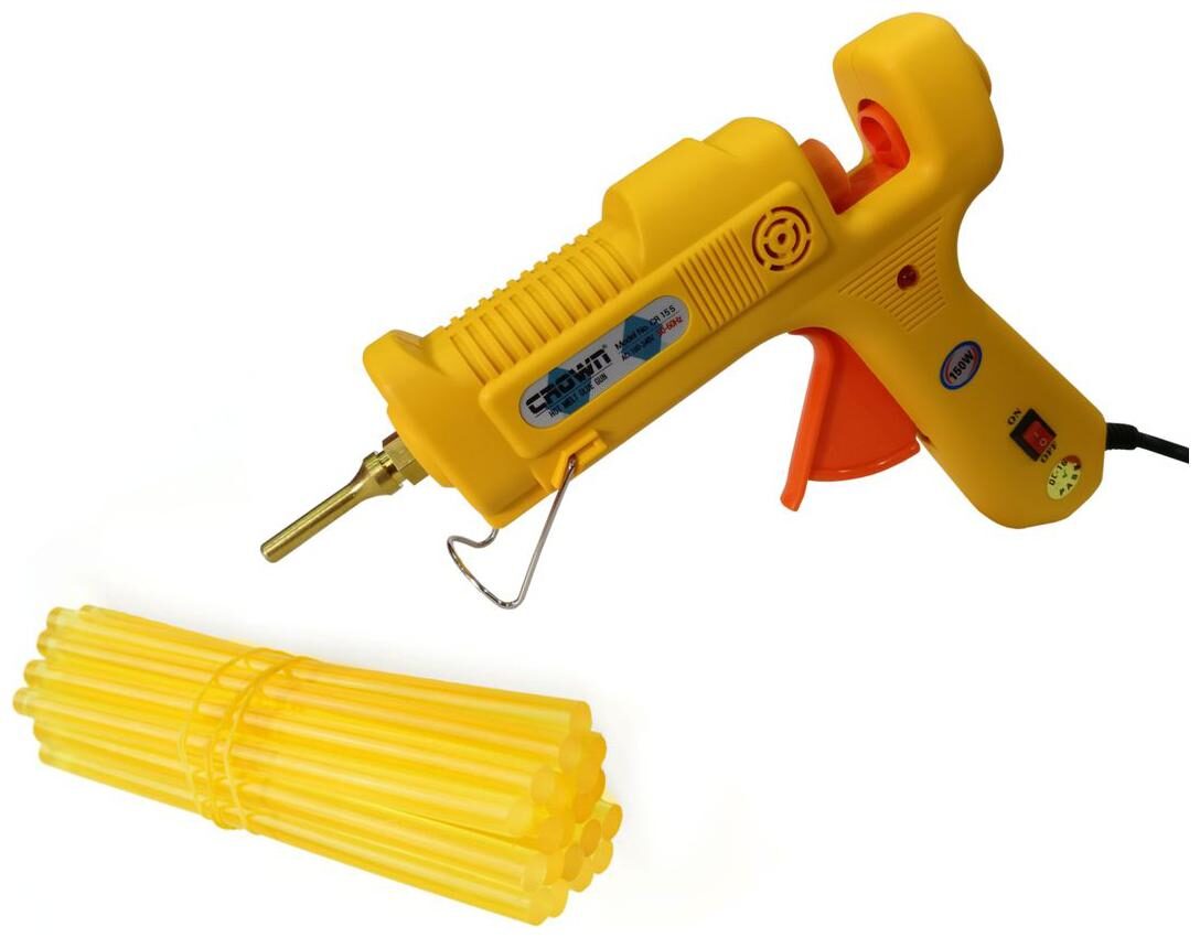 

GLUN CROWN 150W 150 WATT LEAK PROOF PROFESSIONAL LONG COPPER NOZZLE HOT MELT GLUE GUN WITH 20 YELLOW GLUE STICKS