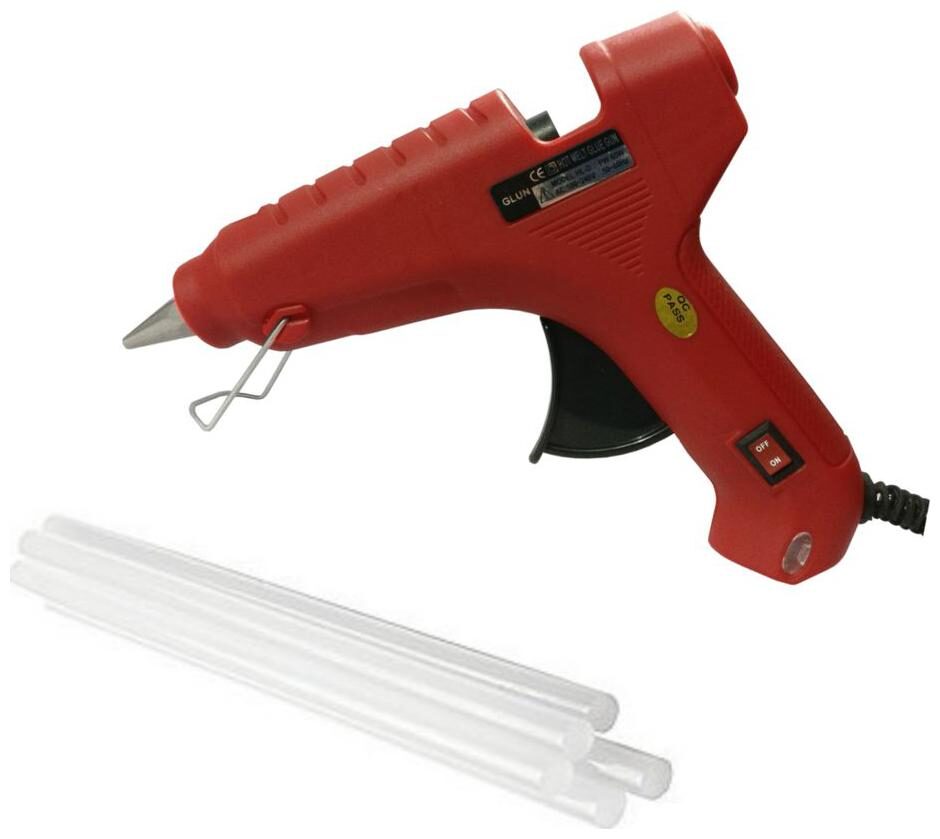 

GLUN RED 60W 60 WATT LEAK PROOF PROFESSIONAL (ON OFF SWITCH INDICATOR) HOT MELT GLUE GUN WITH 5 GLUE STICKS