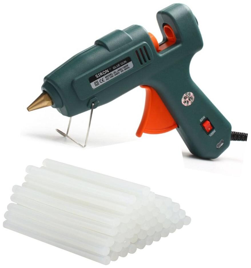 

GLUN SIRON 60W 100W 60X100 WATT PROFESSIONAL (ON OFF SWITCH INDICATOR) HOT MELT GLUE GUN WITH 15 GLUE STICKS
