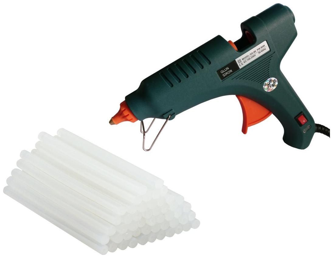 

GLUN SIRON 80W 80 WATT PROFESSIONAL (ON OFF SWITCH INDICATOR) HOT MELT GLUE GUN WITH 20 GLUE STICKS