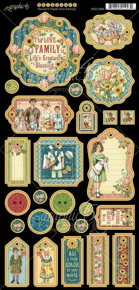 

GRAPHIC 45 Penny s Paper Doll Family Chipboard Scrapbook Embellishments