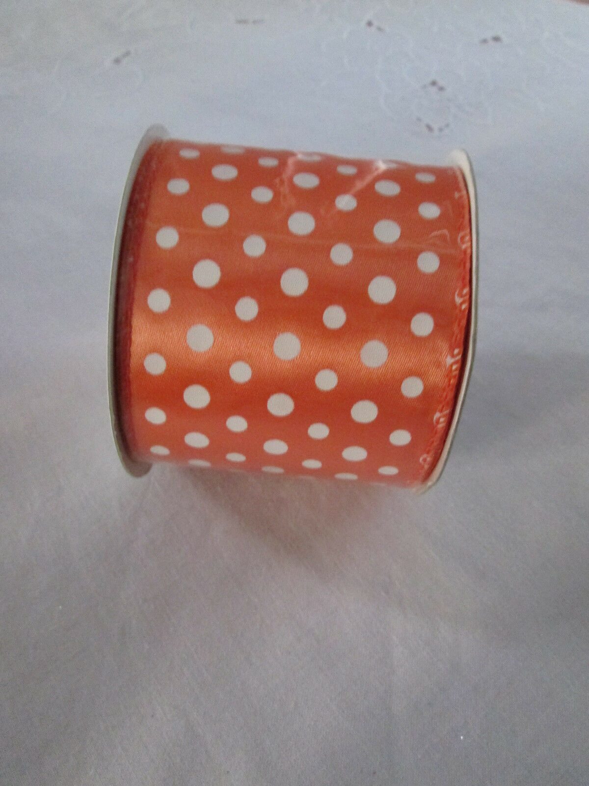 

Halloween Ribbon Orange with White Polka Dots 2 5 x 3 yd Spool New