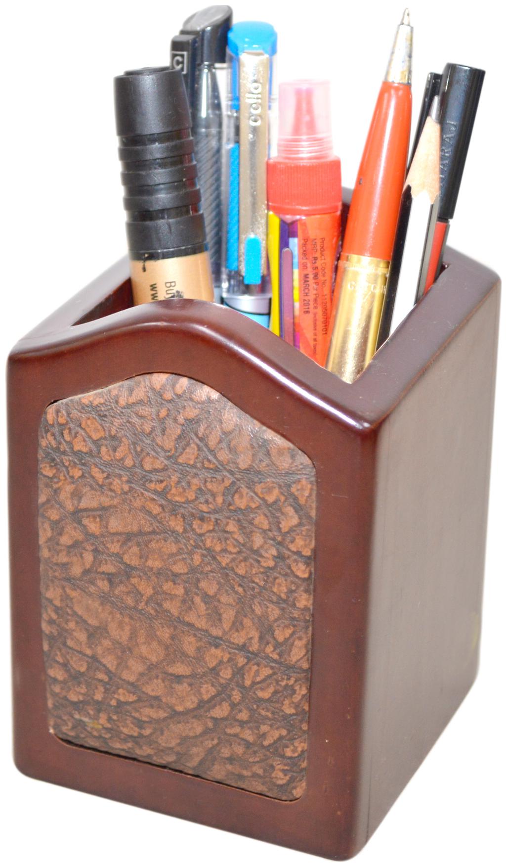 

Handcrafted Wooden Pen Holder 1 Compartments (Brown)