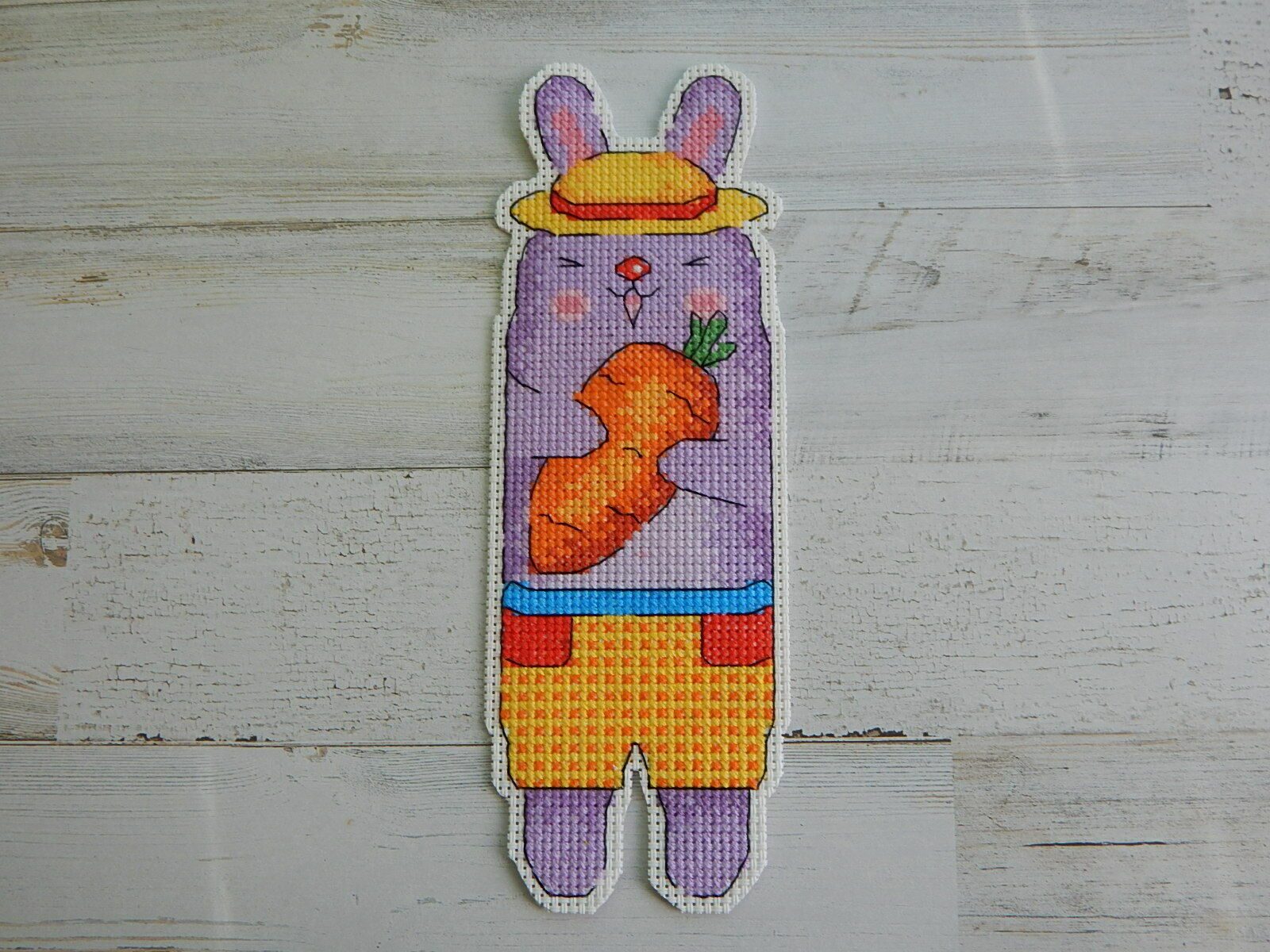 

Handmade finished Cross Stitch bookmark Cute Bunny Design