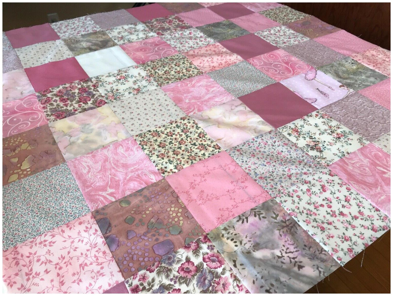 

Handmade Pastel Pink Baby Quilt Top 36 Square Ready To Finish