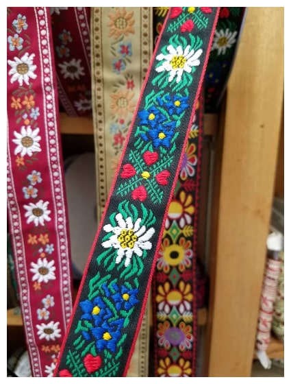 Blue Flower Swedish Woven Fabric Trim 1 1//4 inch wide sold by the yard