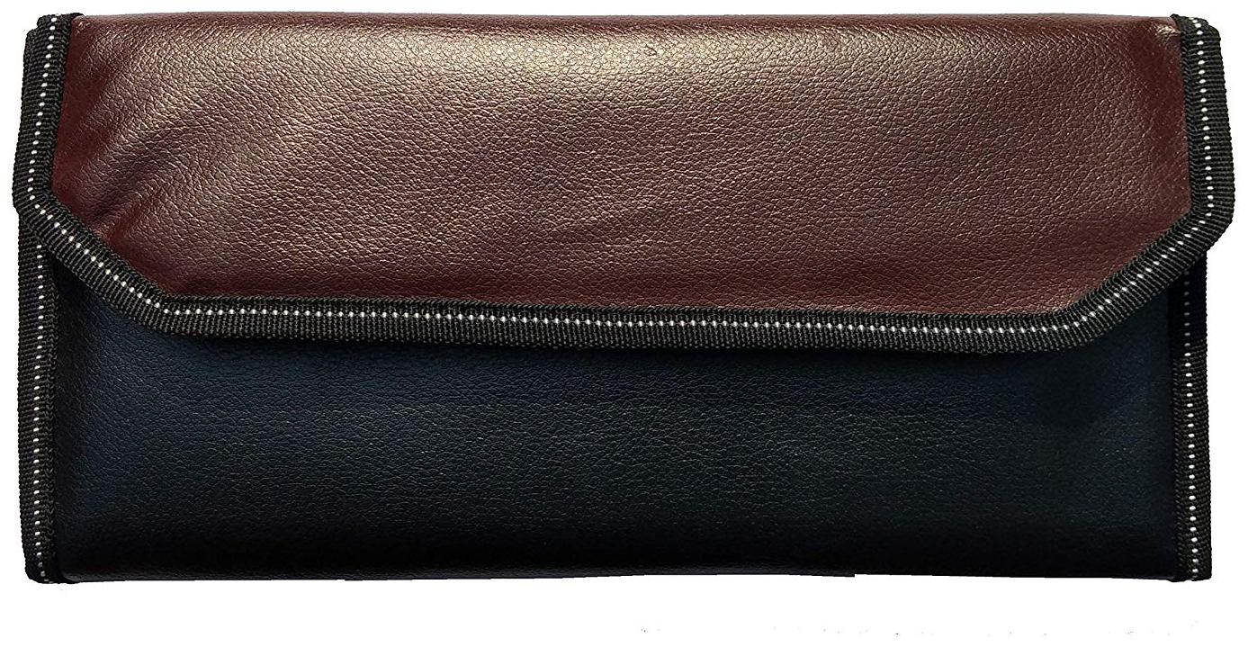 

Jaykal Multipurpose Multi Pocket Expanding Leather Cheque Book Holder Travel Organizer Document Bag for Small Accessories (Black Brown)