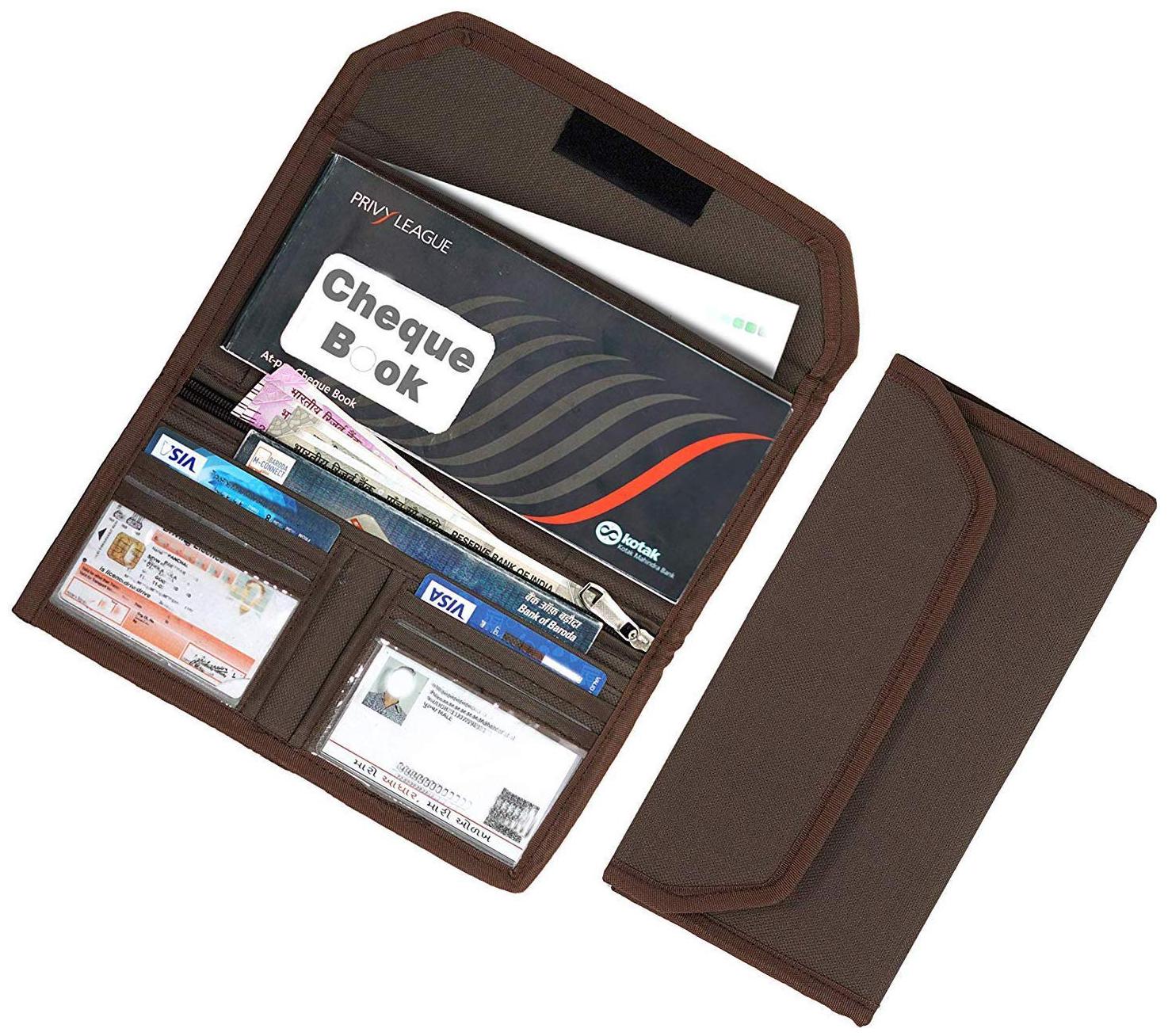 

Jaykal Multipurpose Multi Pocket Expanding Cheque Book Holder Travel Organizer Document Bag for Small Accessories (Brown)