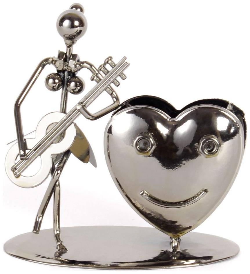 

JEWEL FUEL Iron Lady Musician Playing Guitar and Heart Shape Pen Stand Showpiece