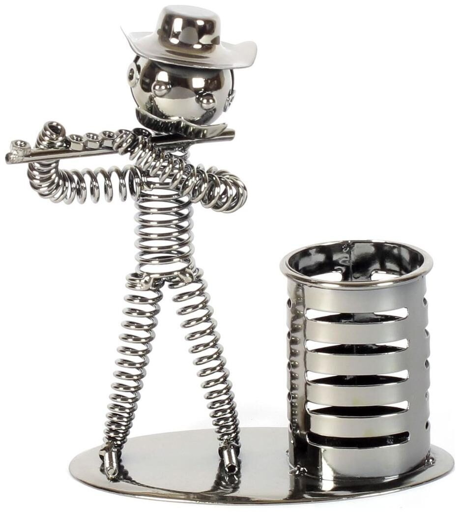 

JEWEL FUEL Iron Musician Playing Flute Pen Stand Showpiece