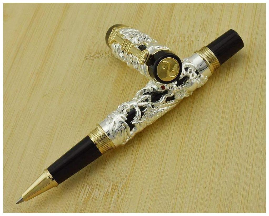 

Jinhao Dragon and Phoenix Lucky Clip Rollerball Pen Silver Gold Antique Look New
