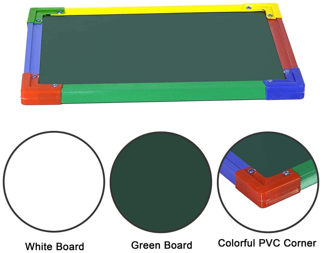 

JUST RIDER 2 in 1 Double Sided Slate Whiteboard Blackboard with Colorful Aluminium Frame with Chalk for Kids - Size (30X37 cm) (Border Design Colour May Be Vary)
