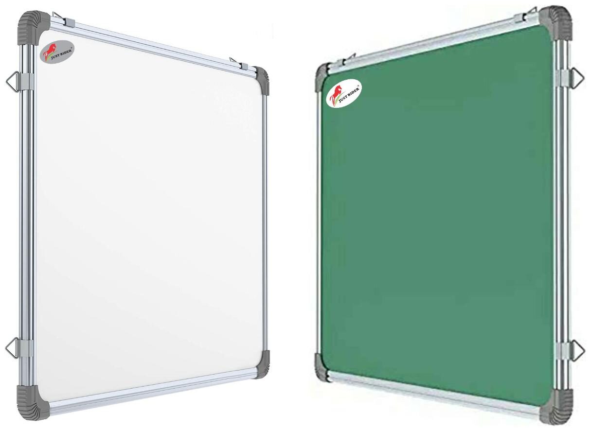 

JUST RIDER White Board and Chalk Board (1 5 X 2 Feet) or 45cm x 60cm Both Side Writing Boards one Side White Marker and Reverse Side Chalk Board Surface