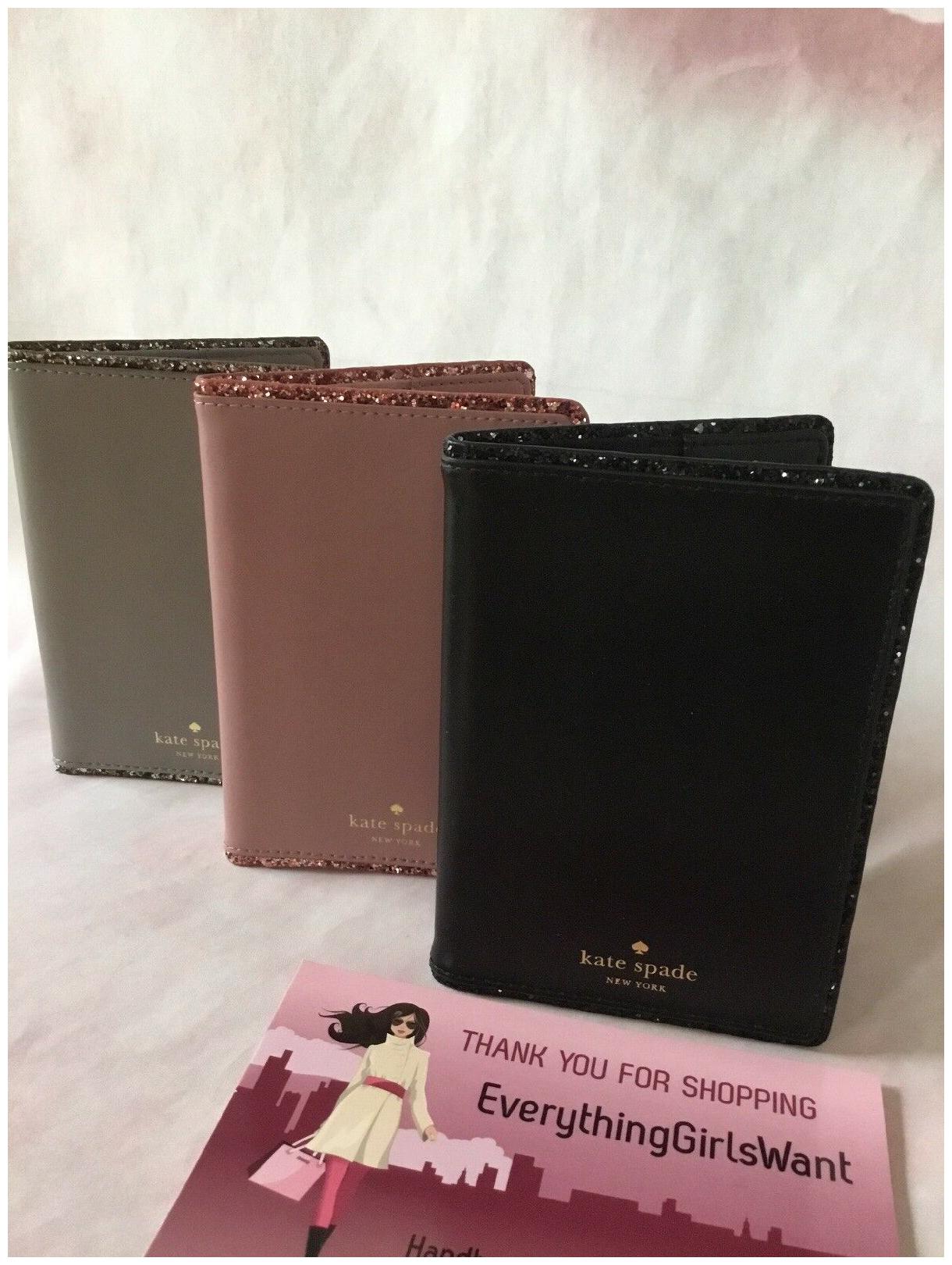 

KATE SPADE NWT PASSPORT CARD MONEY HOLDER BLACK IMOGENE SPARKLE GLITTER SETON DR