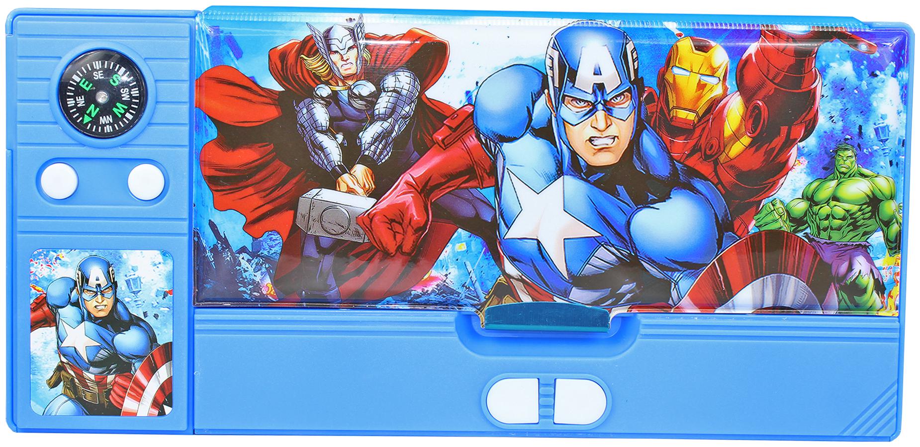 

Kids Plastic Jumbo Multipurpose Captain America Pencil Box Blue