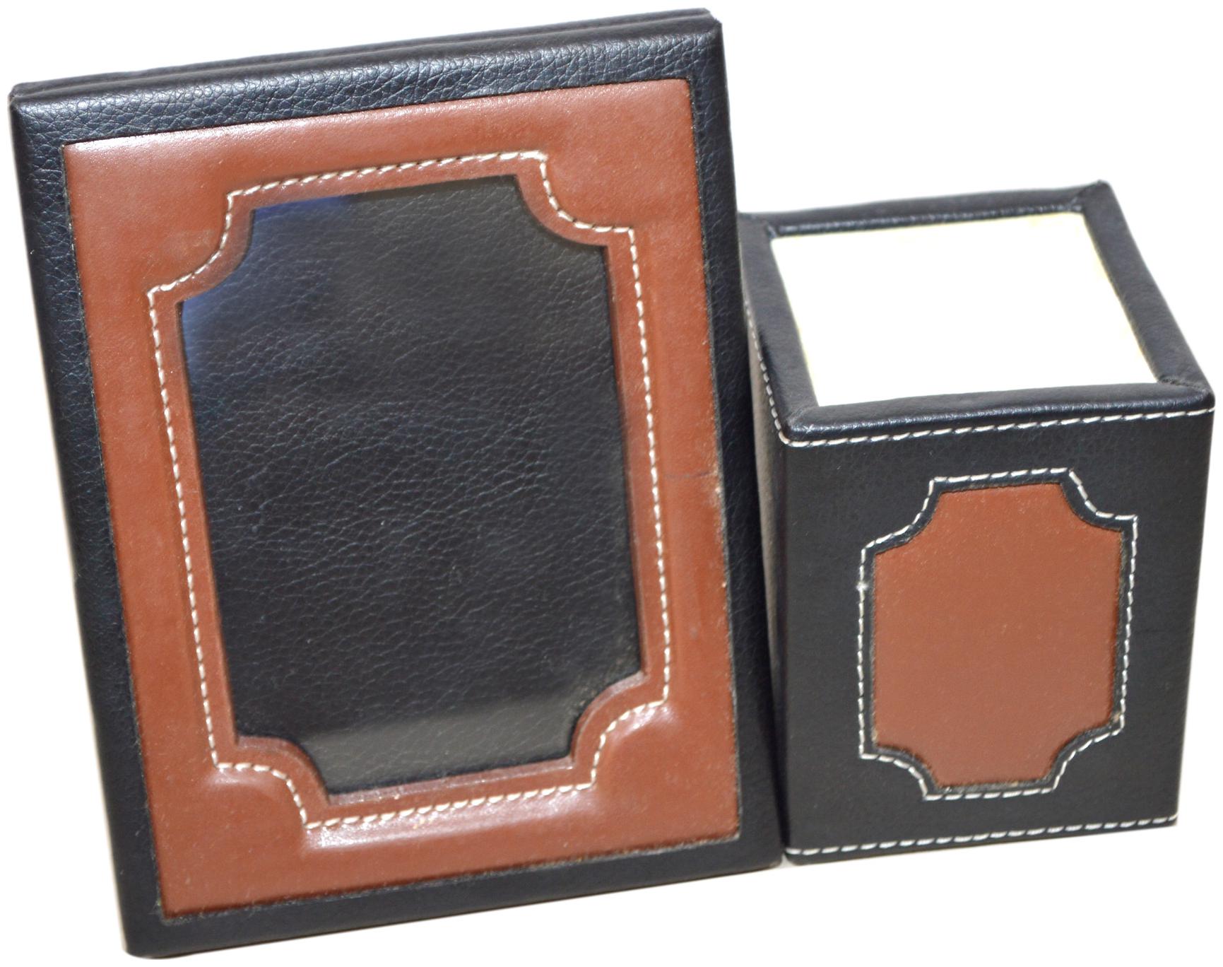 

Knott Artificial Leather Pen holder Photo Frame Desk Organizer Set