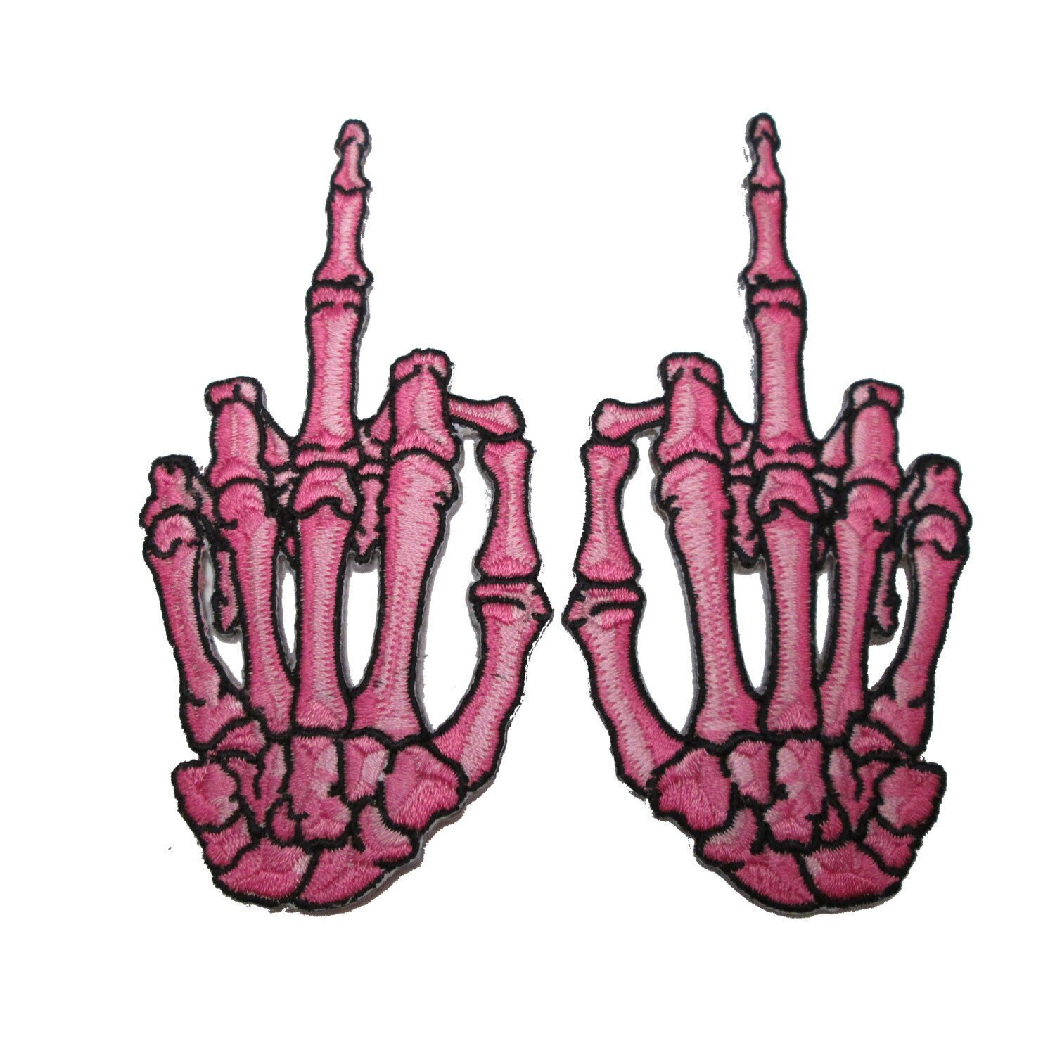 

Kreepsville 666 Skelli Hand Finger Pink Punk Rock Emo Pair Iron On Patch PSHFP